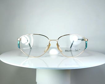 Lunettes de vue Oeil de chat MARCOLIN ovales Montures plaquées or New Old Stock