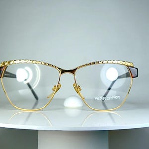 Luxury eyeglasses PILAR CRESPI Gold plated angular oval butterfly frames