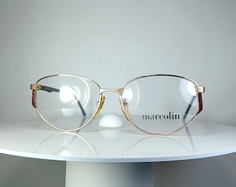 Lunettes de vue Oeil de chat MARCOLIN ovales Montures plaquées or New Old Stock