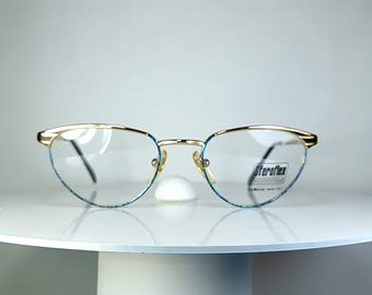 Brille LUXOTTICA oval Cat Eye vergoldete Rahmen New Old Stock