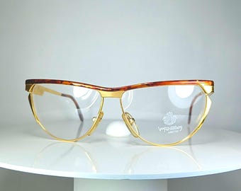 Occhiali da vista di lusso VON FURSTENBERG, modello Dexter a occhi di gatto placcati in oro, montatura ovale.