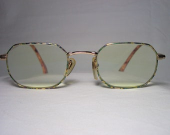 Bianco, lunettes, hexagonales, 22 kt or plaqué, carré, cadres, hommes, femmes, unique, super vintage