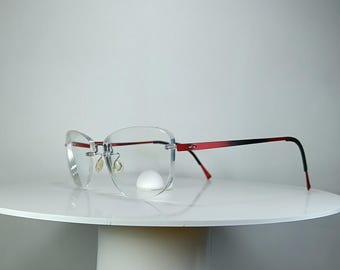 Eyeglasses Lindberg Spirit Titanium crimson red rimless square oval frames hyper vintage rare