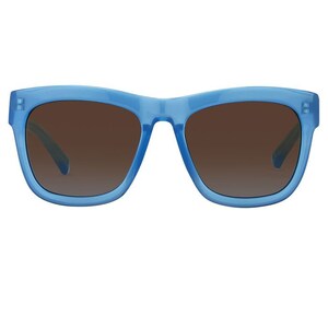 K&ouml;nnte beinhalten: Blaue quadratische Sonnenbrille mit braunen Verlaufsgl&auml;sern.