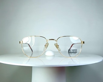 Lunettes de vue BEAU MONDE carrées ovales en alliage de titane plaquées or New Old Stock