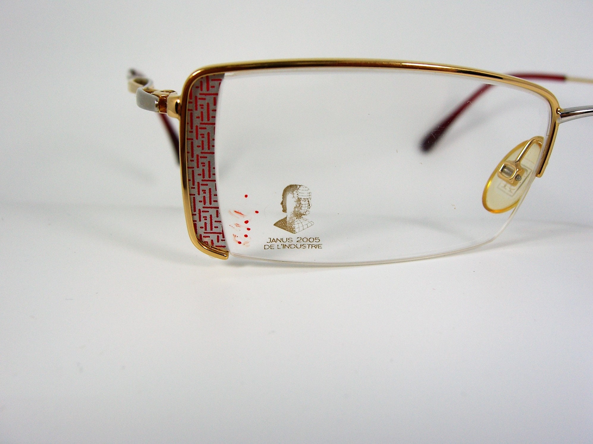 VUILLET VEGA 眼鏡 フレーム ハーフリム ナイロール 22金メッキ？ Vuillet Vega ゴールド＆プラチナチタン眼鏡、ハーフリムオーバル