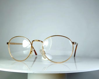 Lunettes de vue METZLER attr Plaqué or ovale rond Montures Panto New Old Stock