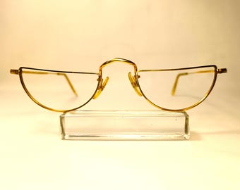Eyeglasses, oval, demi-lune, ALGHA, luxury frames, Gold filled, hyper vintage, extremely rare