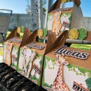 Safari animals favor boxes. Treat boxes. Personalized.