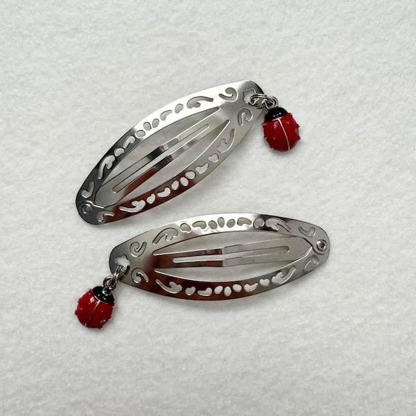 Silver Hair Clip with Red Ladybug Charm | Ladybird, Fairycore, Cottagecore, Springcore, Insect, Women & Girls Hair Accessory, Gifts for Her