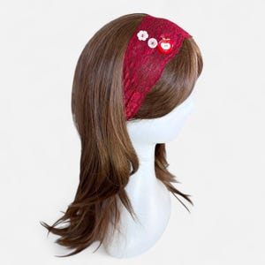 Red Lace Headband with White Flower, Star Button & Red Apple Charm | Fruit, Twee, Teacher, Women Girls Hair Accessory, Gifts for Her
