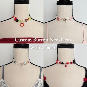 Custom Handmade Button Choker Necklace with Charm | Personalized Jewelry, Upcycled, Whimsical, Cottage, Fairy, Twee, Gifts for Her