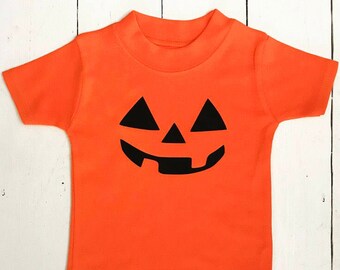 Pumpkin face halloween top tshirt costume outfit kids orange