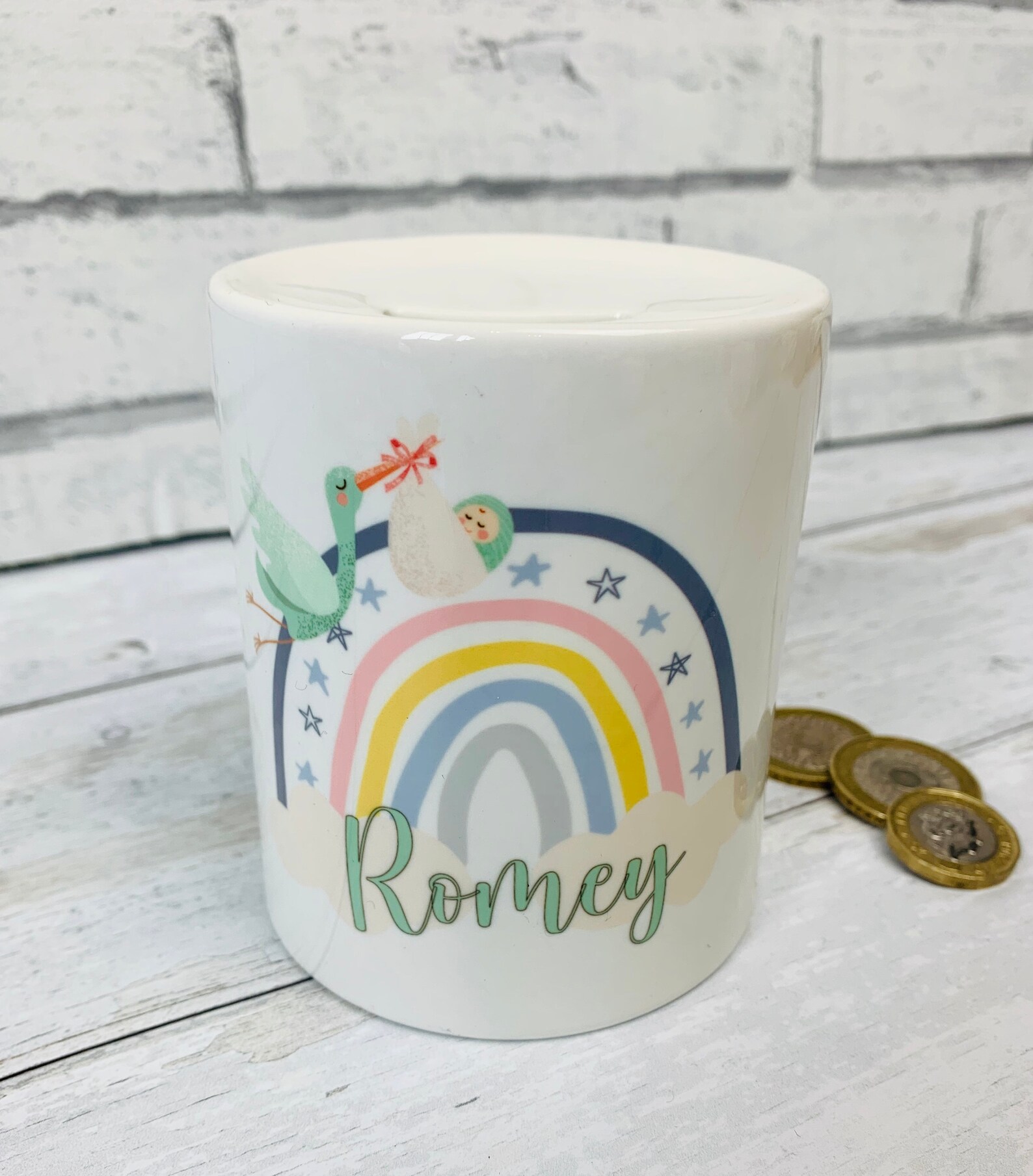 Personalised ceramic money pot jar with newborn baby weight Etsy