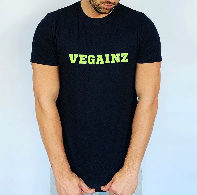 Image of Vegainz Vegan Black Tshirt Vegetarian Tee