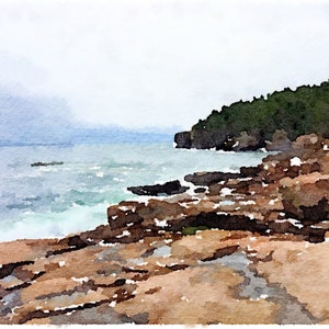 Acadia Watercolor Print, Watercolor Art, Nautical Watercolor Art, Printable Art, Digital Watercolor Print, Otter Cliff, Maine Watercolor