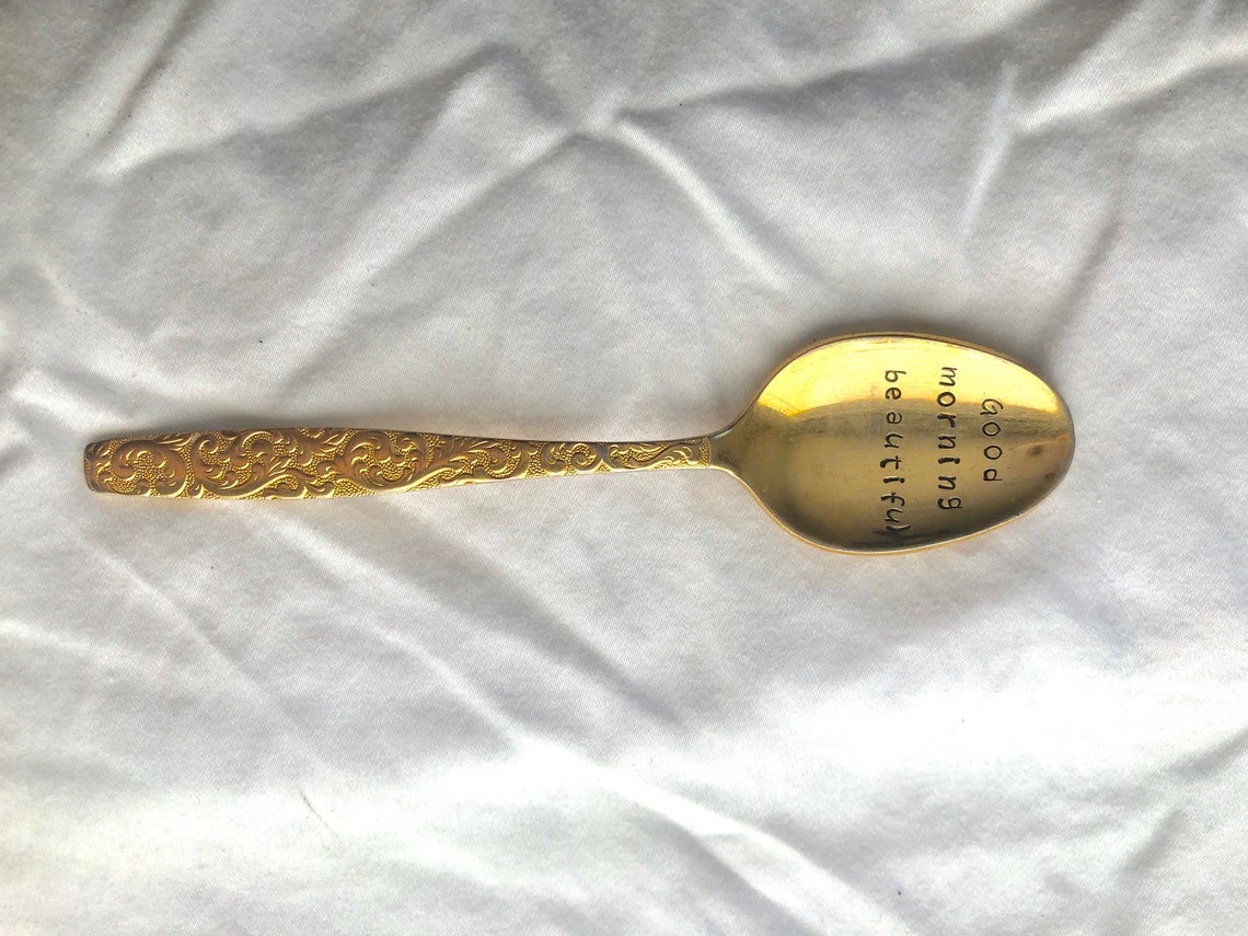 Custom Gold spoon real gold plated good morning Etsy