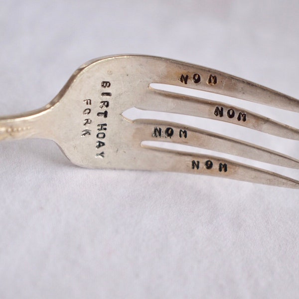 Personalized Silver fork or Birthday fork hand stamped