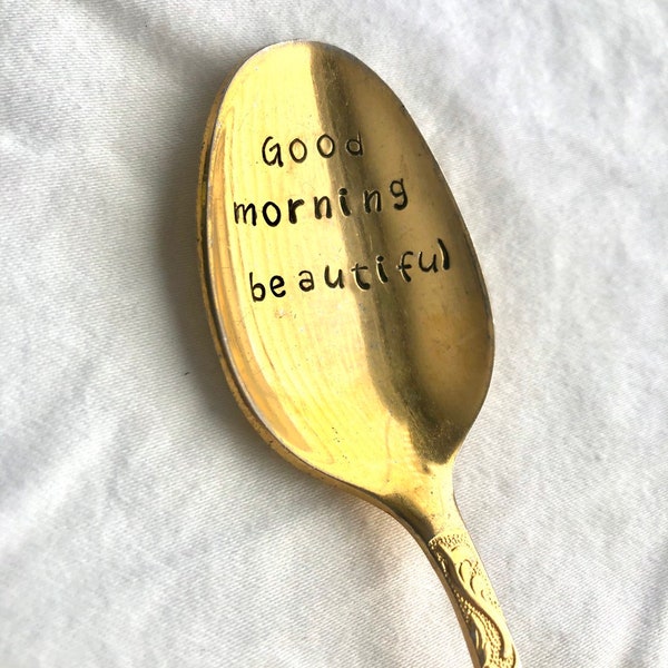 Custom Gold spoon real gold plated "good morning beautiful" or custom spoon