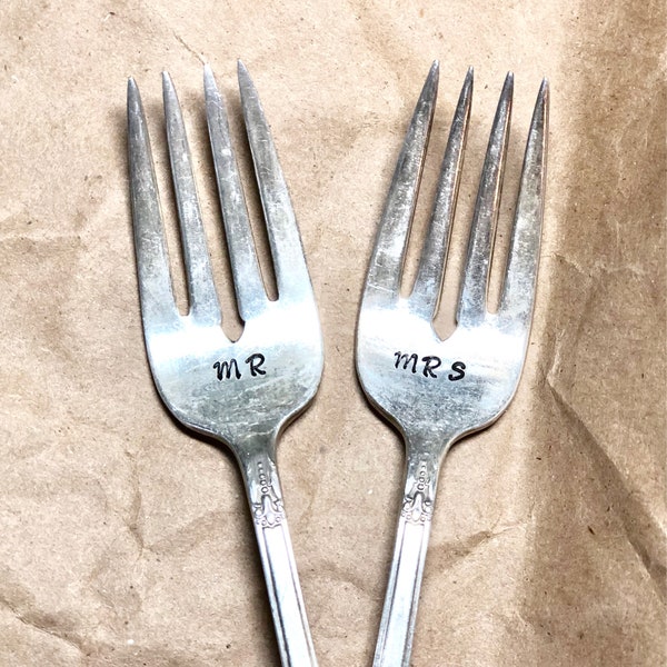 Stamped wedding fork silverware sets. Mrs. &Mr - I do me too