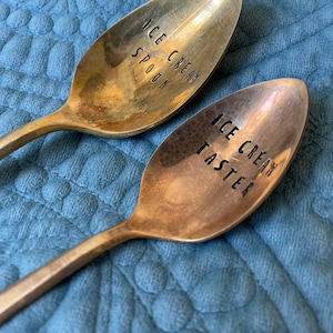 Hand Stamped Vintage Gold Plated Ice Cream Spoon