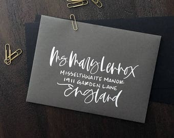 Grey and White Envelopes with Hand Lettering, Hand lettered Envelopes, Wedding Envelopes, Calligraphy Envelopes, Brush Hand Lettering