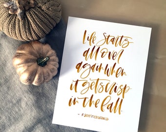 Impression de citations d'automne de F. Scott Fitzgerald : art mural automne avec lettres manuscrites (téléchargement numérique)