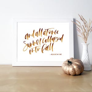 Downloadable Print, Oscar Wilde, Fall Wall Art, Description Of Fall, Autumn Printable, Quote Hand Lettered Wall Art Home Decor image 1