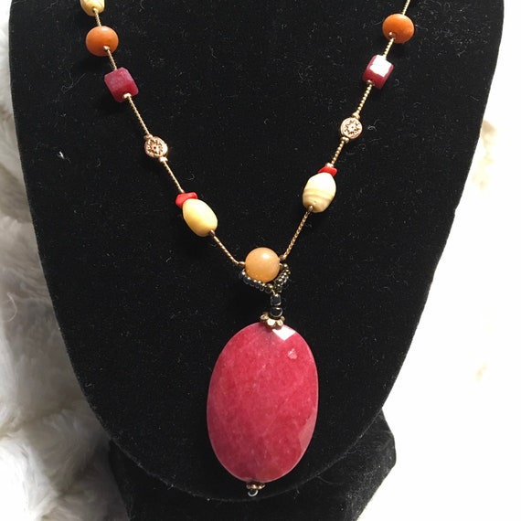 Lia Sophia, red necklace , coper tone,multicolored - image 1