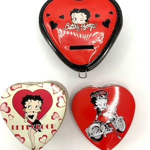 Gorgeous collectible Betty Boop tin box with red heart, jewelry box.