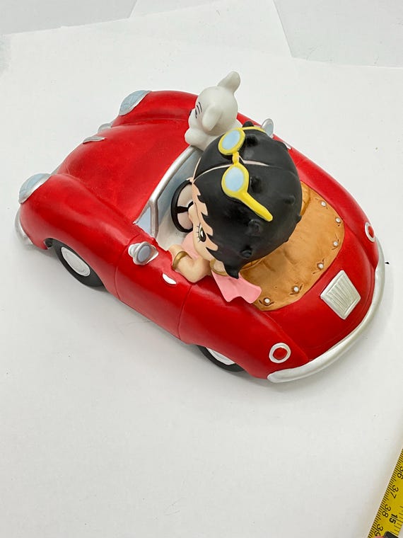 Gorgeous Collectible Music Box Betty Boop in a Car With Pudgy, Red