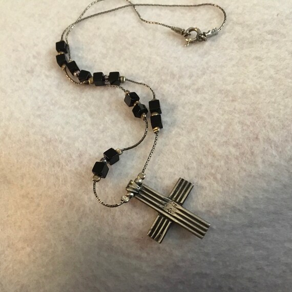 Sterling silver cross and necklace with onyx. Sil… - image 3