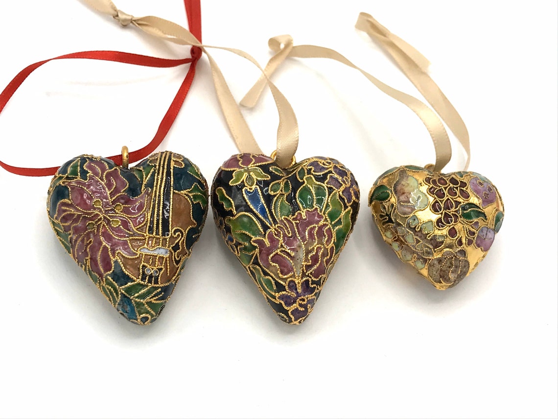 Vintage cloisonne / cloisonné heart Christmas ornament. Your | Etsy