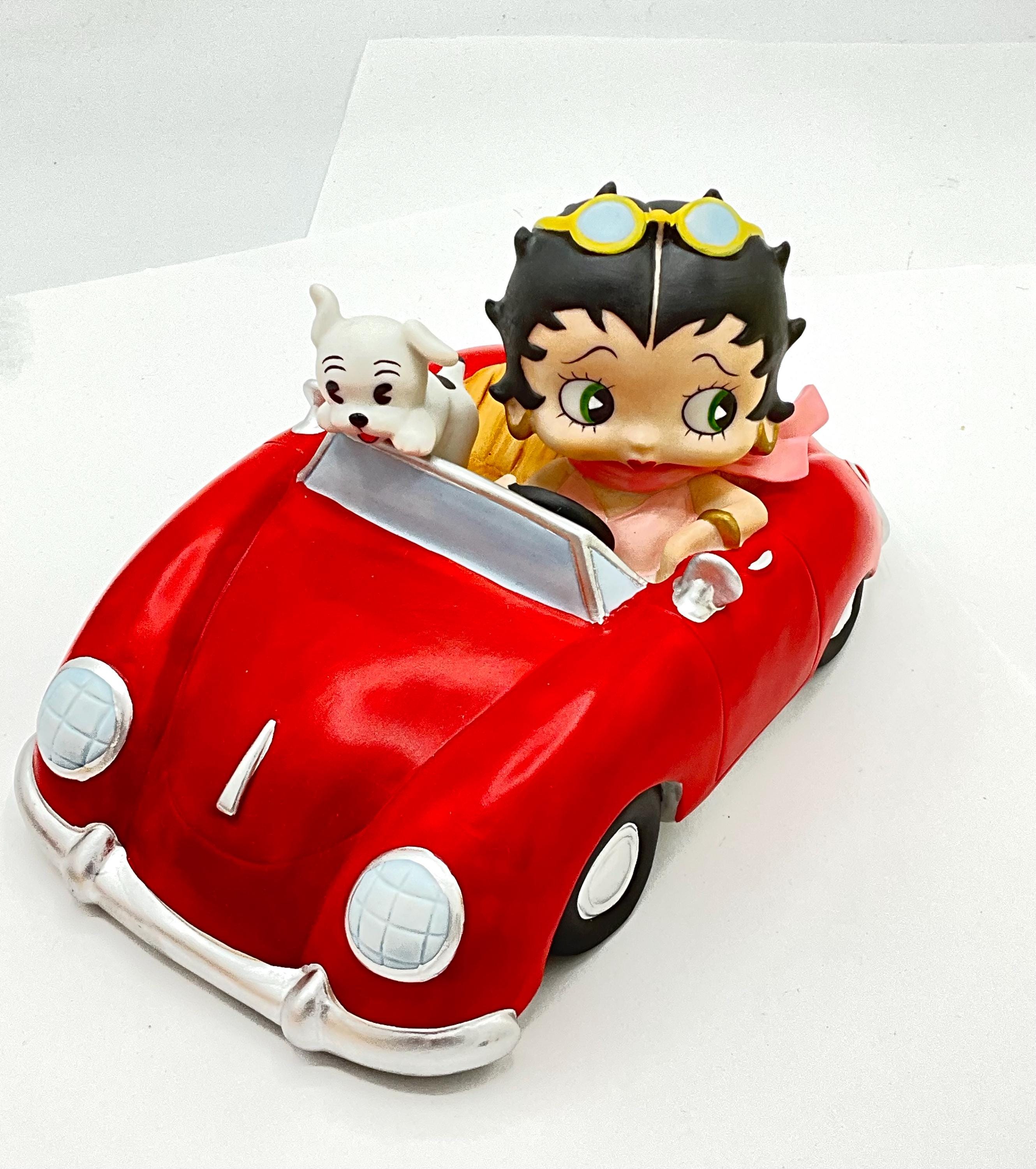 Gorgeous Collectible Music Box Betty Boop in a Car With Pudgy, Red