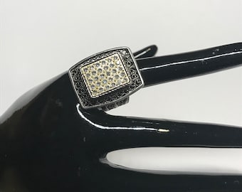 Vintage DGS Turkey Sterling Silver / Filigree Clear Stone Crystal Cocktail Ring / US size 7 1/2