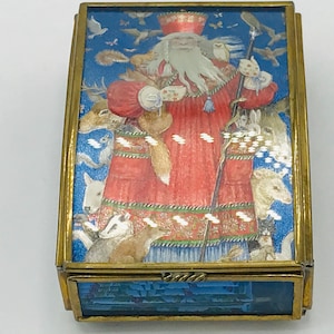 Santa Claus jewelry box, brass and glass, and mirror