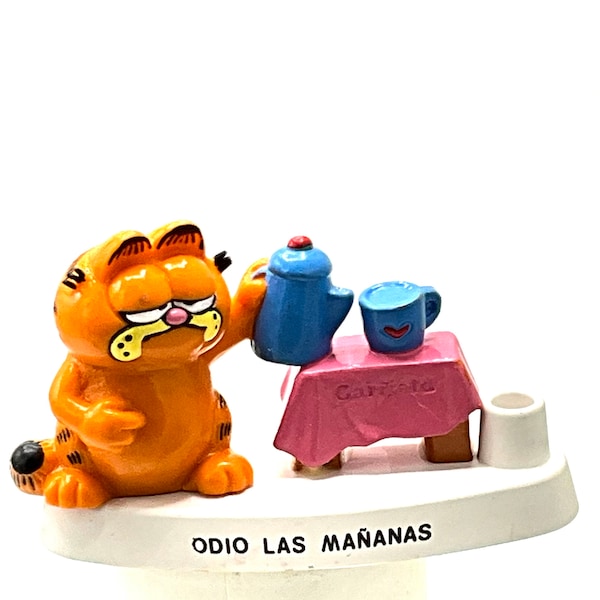 Gorgeous collectible and Vintage Garfield pen holder “Odio las Mañanas” I hate mornings, cat, PVC.