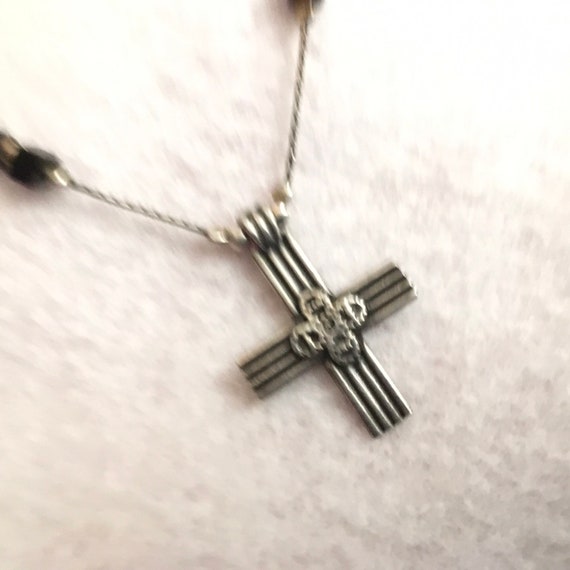 Sterling silver cross and necklace with onyx. Sil… - image 1