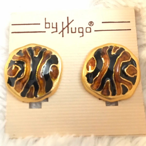 Vintage earrings, by Hugo. Gold, brown and black  tone