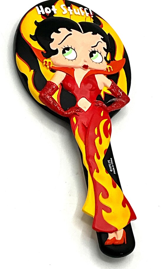 Gorgeous collectible and vintage  Betty Boop flamed, hot,  hand mirror, 3d, red and black.