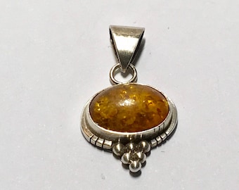 Vintage Amber pendant, 925 silver Navajo R.B