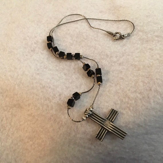 Sterling silver cross and necklace with onyx. Sil… - image 4