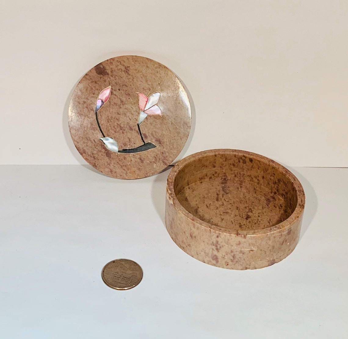 Vintage Brown Soapstone Jewelry Box With Flowers Etsy