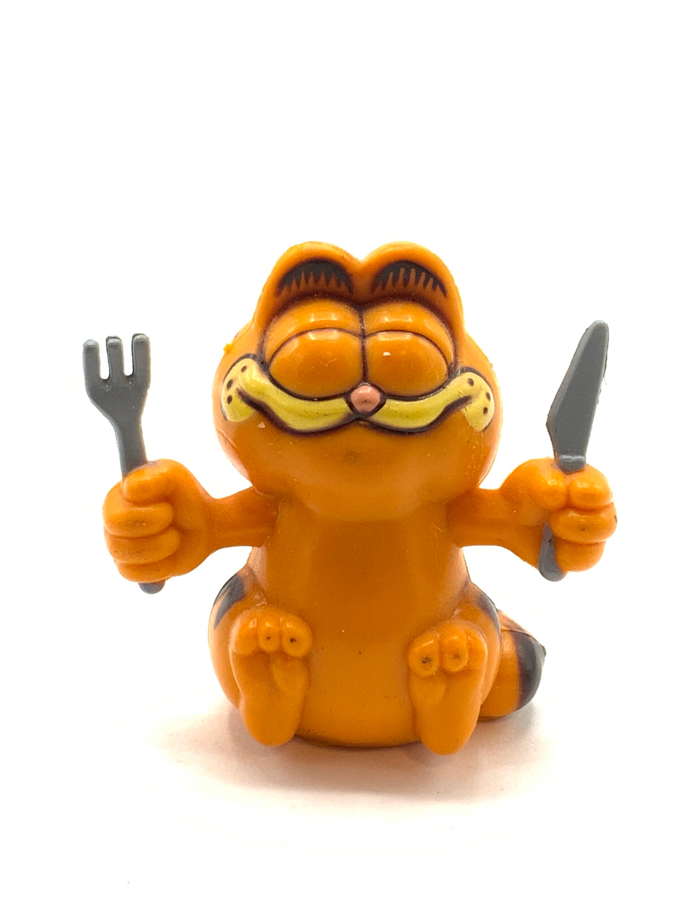 Vintage Garfield Holding a Knife and Fork , Figurine, Cat, Orange