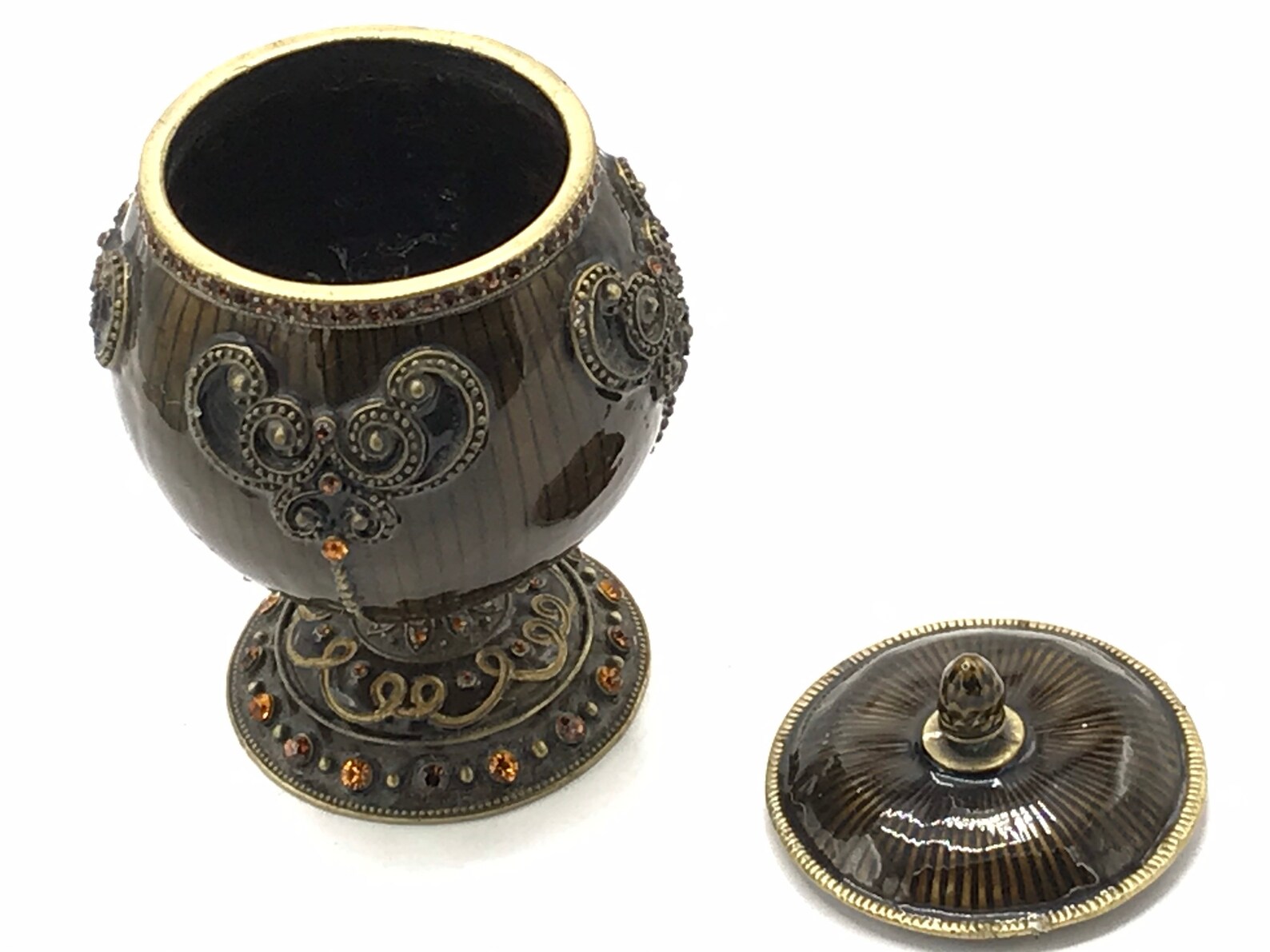 Vintage brown enamel chalice with lid and rhinestone Etsy