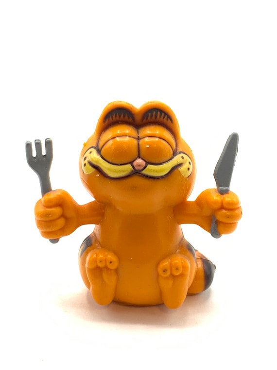 Vintage Garfield Holding a Knife and Fork , Figurine, Cat, Orange