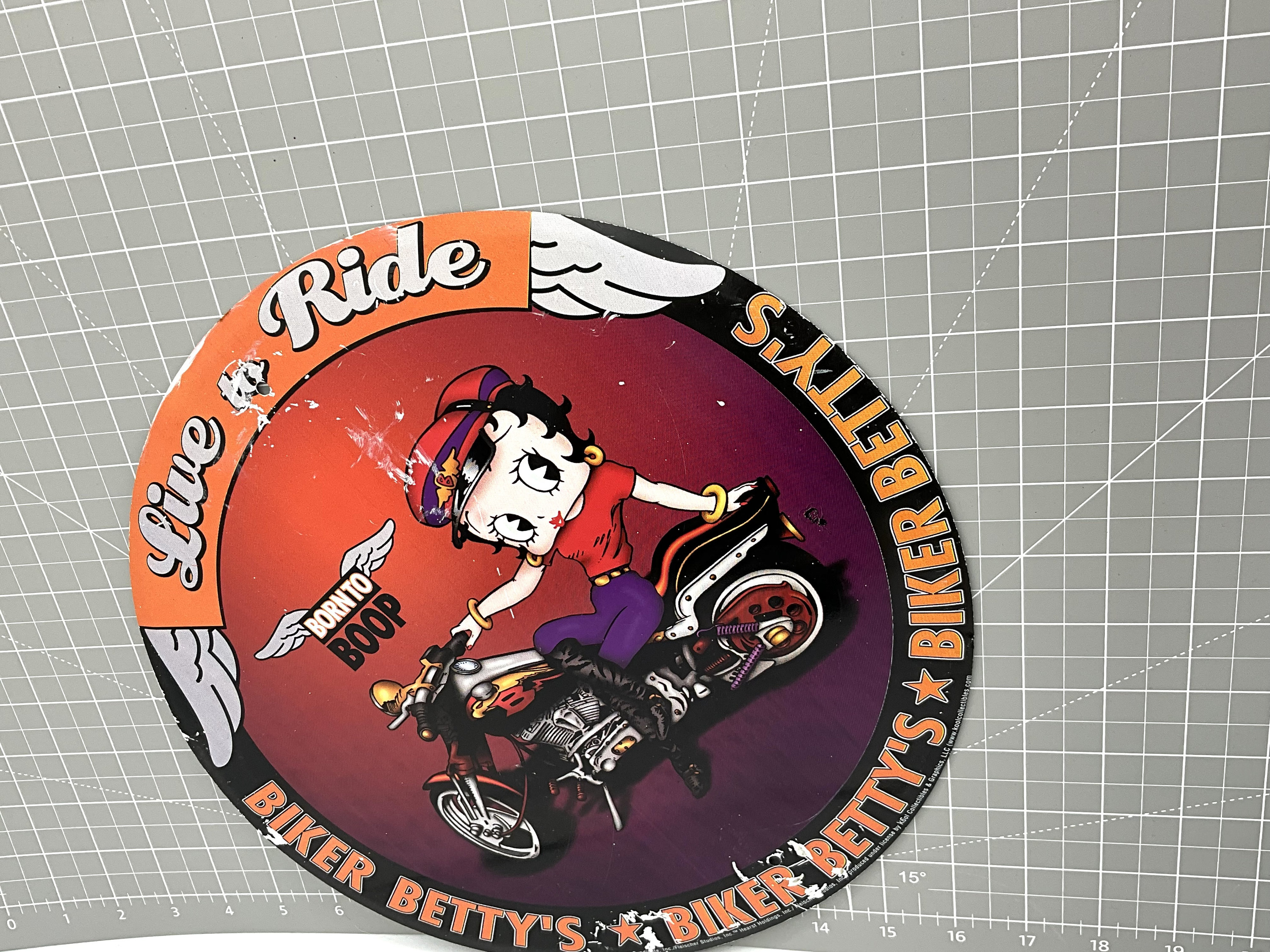 Gorgeous Collectible and Vintage Tin Sign Betty Boop Live to Ride