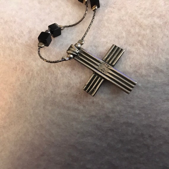 Sterling silver cross and necklace with onyx. Sil… - image 5