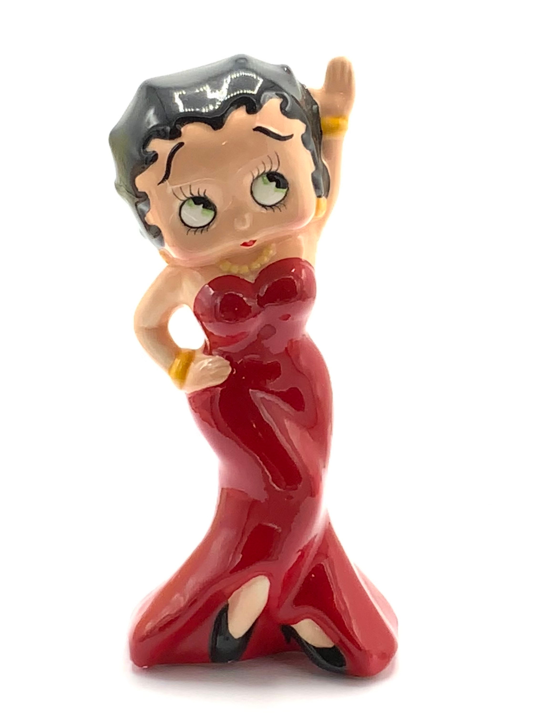 betty boop red dress figurine Extremely Rare! Betty Boop in Red Dress Sitting on Black Metal Chair  Figurine D2