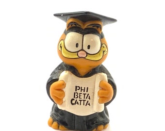 Vintage Garfield  graduation. Phi, beta, catta, figurine cat, orange.